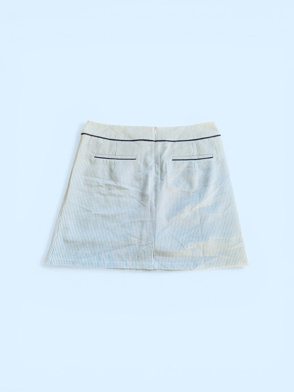 NWT Renwick Sz 12 Seersucker Mini Skirt and Shorts with Navy Piping - Light Blue - Picture 2 of 9